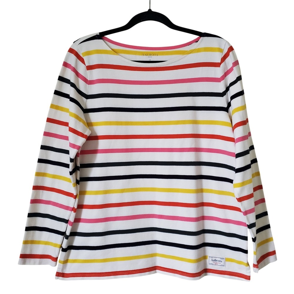 Talbots Large‎ Petite Striped Long Sleeve Boat Neck Top Heavy 100% Cotton